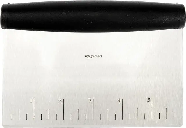 Alt view image 3 of 7 - Amazon Basics Multi-Purpose Bench Scraper, Stainless Steel Dough Cutter with Measurement Marks, Dishwasher Safe, Non-slip Contoured Grip, 6", Black, Silver