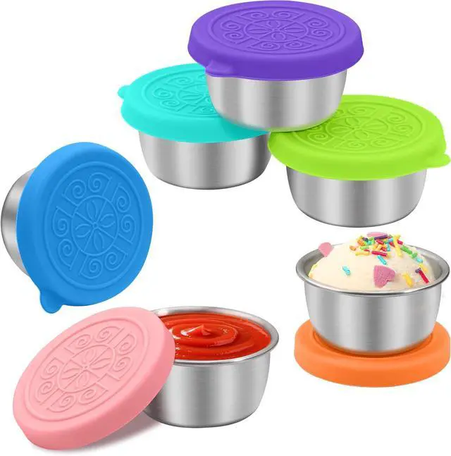 Main image of LIEMAND 6x1.6 oz Salad Dressing Container to Go, Leakproof Reusable Stainless Steel Small Container with Lid,Sauce Containers for Lunch box,Picnics,Travel,Office and Meal Prep