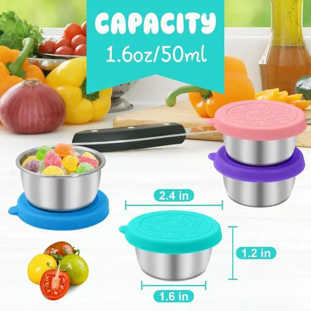 Alt view image 2 of 7 - LIEMAND 6x1.6 oz Salad Dressing Container to Go, Leakproof Reusable Stainless Steel Small Container with Lid,Sauce Containers for Lunch box,Picnics,Travel,Office and Meal Prep