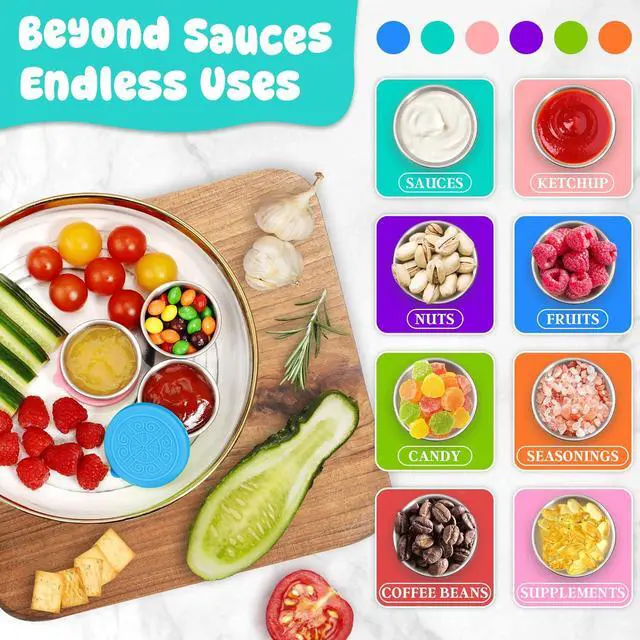 Alt view image 4 of 7 - LIEMAND 6x1.6 oz Salad Dressing Container to Go, Leakproof Reusable Stainless Steel Small Container with Lid,Sauce Containers for Lunch box,Picnics,Travel,Office and Meal Prep