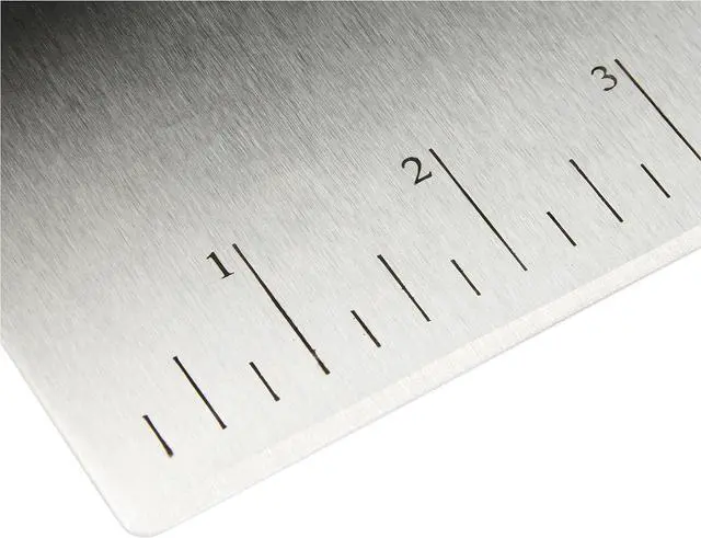 Alt view image 4 of 7 - Amazon Basics Multi-Purpose Bench Scraper, Stainless Steel Dough Cutter with Measurement Marks, Dishwasher Safe, Non-slip Contoured Grip, 6", Black, Silver