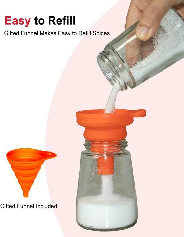 Alt view image 5 of 6 - Salt Shaker or Pepper Shaker with Adjustable Pour Holes, 4inch Small Glass Bottle Spice Dispenser with Stainless Steel Lid for Himalayan Salt, Table Fine Corse Sea Salt, Black Pepper