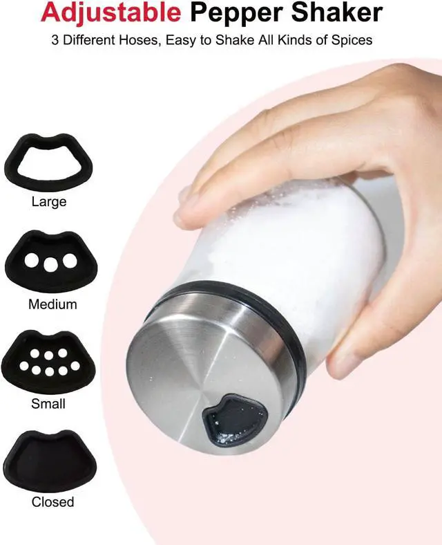 Alt view image 2 of 6 - Salt Shaker or Pepper Shaker with Adjustable Pour Holes, 4inch Small Glass Bottle Spice Dispenser with Stainless Steel Lid for Himalayan Salt, Table Fine Corse Sea Salt, Black Pepper
