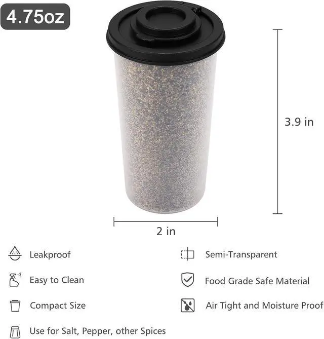 Alt view image 3 of 7 - Accmor Salt and Pepper Shakers, 4.75 oz Salt Shaker to go Moisture Proof Salt Pepper Shakers Spice Container Dispenser for Camping Picnic Lunch Boxes Travel Kitchen