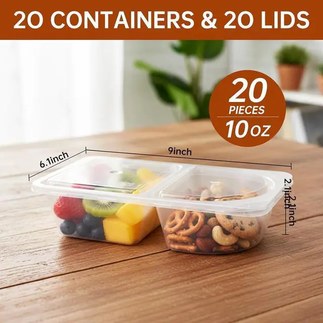 Alt view image 2 of 7 - Reusable Snack Containers with Lids, Snack Containers, 20-Pack Snack Pack Containers, meal prep containers Double Compartment, Container Portion Control for On the Go Travel Essentials