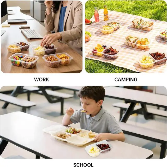 Alt view image 7 of 7 - Reusable Snack Containers with Lids, Snack Containers, 20-Pack Snack Pack Containers, meal prep containers Double Compartment, Container Portion Control for On the Go Travel Essentials