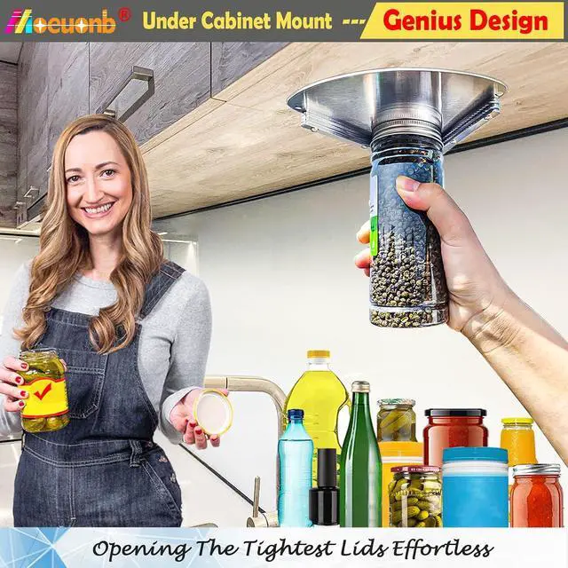 Alt view image 2 of 6 - Moeuonb Under Cabinet Jar Opener for Seniors Lid Cap Opener for Weak Hands | Stainless Steel Jar Opener Tool, Under Counter Can Opener, One Handed Jar opener Effort-saving