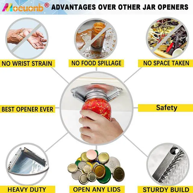 Alt view image 5 of 6 - Moeuonb Under Cabinet Jar Opener for Seniors Lid Cap Opener for Weak Hands | Stainless Steel Jar Opener Tool, Under Counter Can Opener, One Handed Jar opener Effort-saving