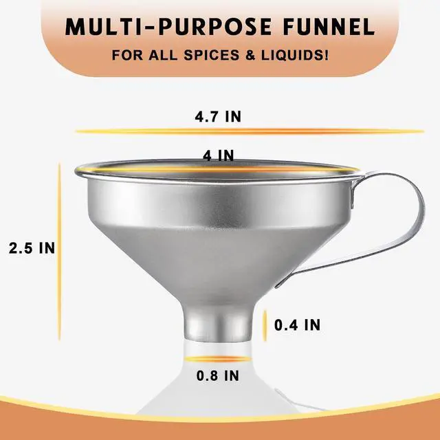 Alt view image 2 of 7 - Aozita 18/8 Stainless Steel Spice Funnel with Handle for Spice Jars - Professional Grade Kitchen Tools