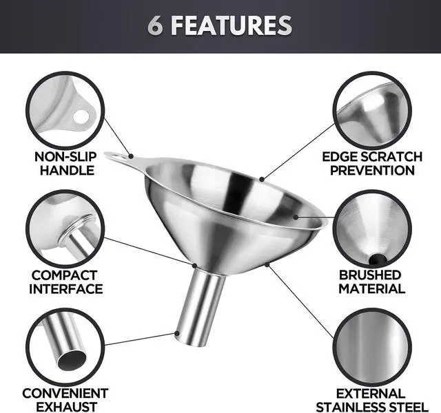 Alt view image 3 of 7 - Kitchen Funnels for Filling Bottles, YGDZ 3pcs Small/Medium/Large Food Grade Stainless Steel Metal Kitchen Funnels Set for Essential Oil Spices Liquid, 2pcs Cleaning Brushes