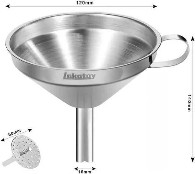 Alt view image 2 of 6 - 5-Inch Food Grade Stainless Steel Kitchen Funnel with Strainer Filter for Transferring of Liquid Dry Ingredients and Metal Cooking FunnelSilver