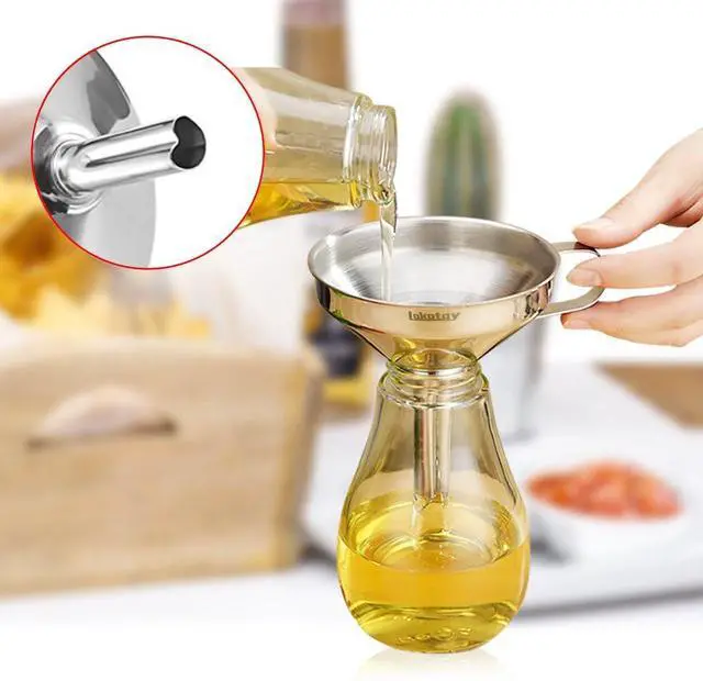 Alt view image 3 of 6 - 5-Inch Food Grade Stainless Steel Kitchen Funnel with Strainer Filter for Transferring of Liquid Dry Ingredients and Metal Cooking FunnelSilver