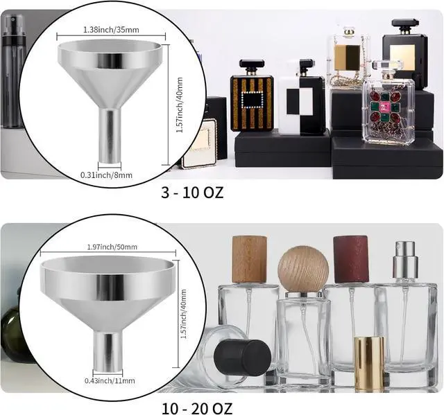 Alt view image 6 of 6 - Small Metal Funnels Mini Funnel 8 Size Tiny Bottle Funnel, Miniature Atomizers, Flask, Perfume, Essential Oil, Powder, Micro Pet Capsule, Spice Jar