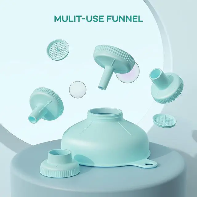 Alt view image 2 of 7 - Pisol Wide Mouth Funnel for Kitchen Use for Filling Bottles with Bags | Food Grade Plastic, BPA Free, 5 Sizes Mouth, 2 Strainers, Rotating Screw Design, Easy to Clean, Dishwasher Safe