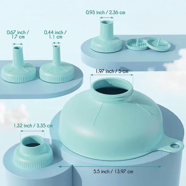 Alt view image 7 of 7 - Pisol Wide Mouth Funnel for Kitchen Use for Filling Bottles with Bags | Food Grade Plastic, BPA Free, 5 Sizes Mouth, 2 Strainers, Rotating Screw Design, Easy to Clean, Dishwasher Safe