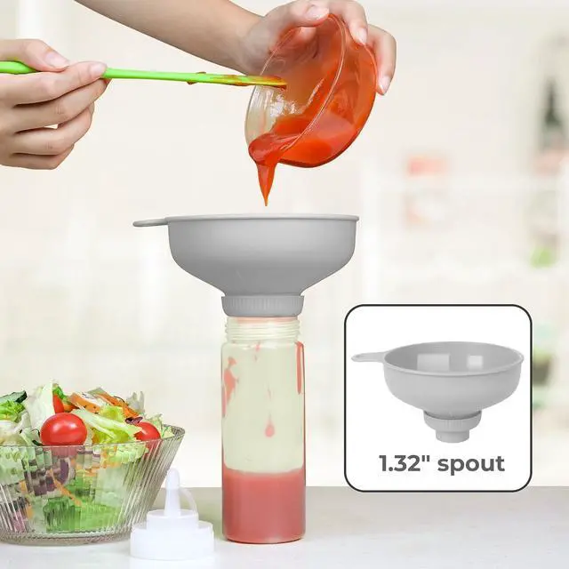 Alt view image 6 of 7 - Wide Mouth Kitchen Funnel, Food Grade Plastic Cooking Canning Funnel with 4 Sizes Spouts for Filling Wide and Regular Mason Jars, Spray Dropper Oil Bottle Jug Spices Shampoo Sauce