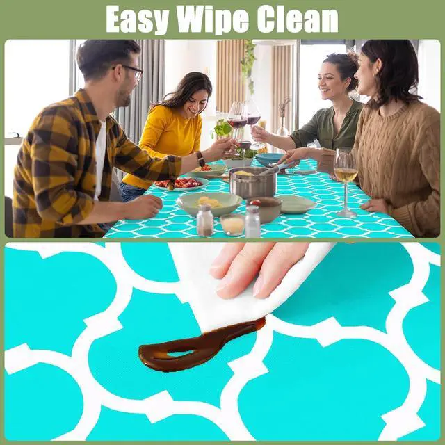 Alt view image 4 of 7 - Smiry Picnic Fitted Table Cover, 6 Foot Flannel Backed Vinyl Tablecloth | Waterproof Elastic Stretch Table Cloth, Wipeable Plastic Tablecloth for Camping, Indoor & Outdoor (Teal, 30" x 72")