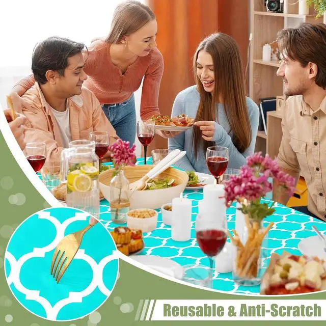 Alt view image 7 of 7 - Smiry Picnic Fitted Table Cover, 6 Foot Flannel Backed Vinyl Tablecloth | Waterproof Elastic Stretch Table Cloth, Wipeable Plastic Tablecloth for Camping, Indoor & Outdoor (Teal, 30" x 72")
