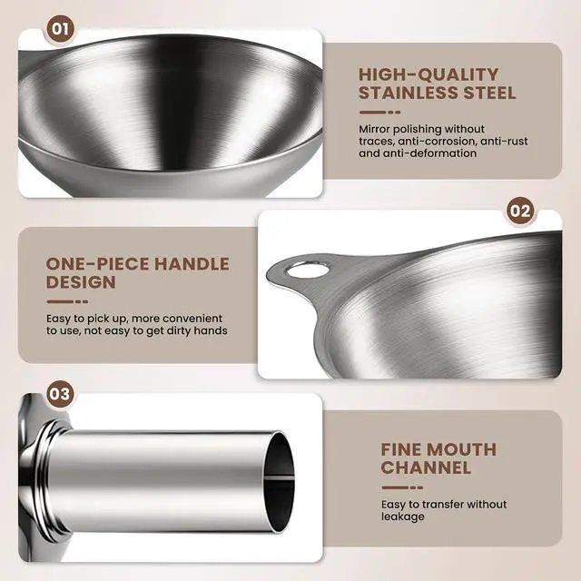 Alt view image 3 of 7 - Supercenter Kitchen Funnel, Mini Funnel, Set of 3, Round Ring & Clean Brush | Stainless Steel,Perfect for Transferring Liquids, Oils, Powders, Spices