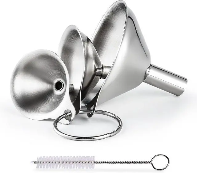 Main image of Supercenter Kitchen Funnel, Mini Funnel, Set of 3, Round Ring & Clean Brush | Stainless Steel,Perfect for Transferring Liquids, Oils, Powders, Spices
