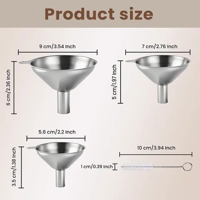 Alt view image 2 of 7 - Supercenter Kitchen Funnel, Mini Funnel, Set of 3, Round Ring & Clean Brush | Stainless Steel,Perfect for Transferring Liquids, Oils, Powders, Spices