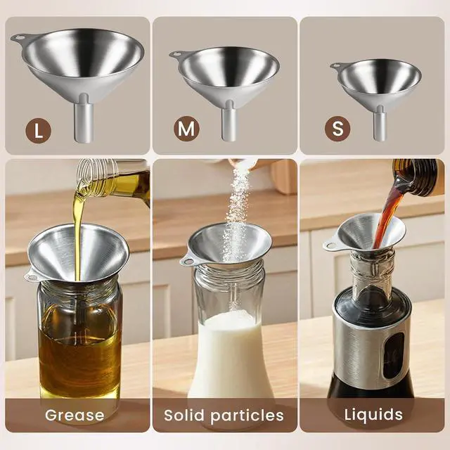 Alt view image 4 of 7 - Supercenter Kitchen Funnel, Mini Funnel, Set of 3, Round Ring & Clean Brush | Stainless Steel,Perfect for Transferring Liquids, Oils, Powders, Spices