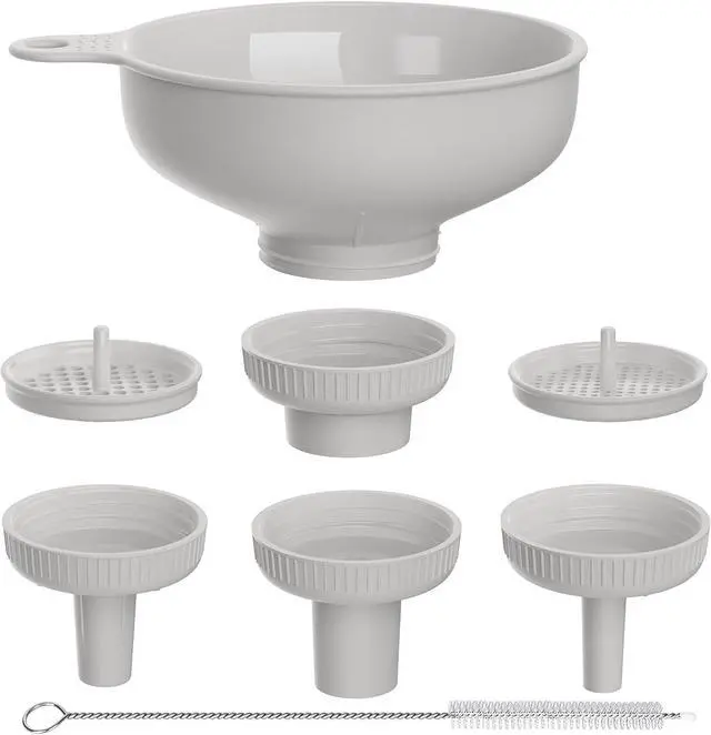 Main image of Pisol Wide Mouth Versatile Funnel for Kitchen Use for Filling Bottles | Food Grade Plastic, BPA Free, 5 Sizes Mouth, 2 Strainers, Rotating Screw Design, Easy to Clean, Dishwasher Safe