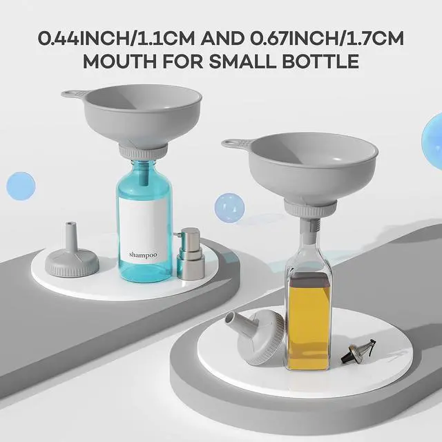 Alt view image 2 of 7 - Pisol Wide Mouth Versatile Funnel for Kitchen Use for Filling Bottles | Food Grade Plastic, BPA Free, 5 Sizes Mouth, 2 Strainers, Rotating Screw Design, Easy to Clean, Dishwasher Safe