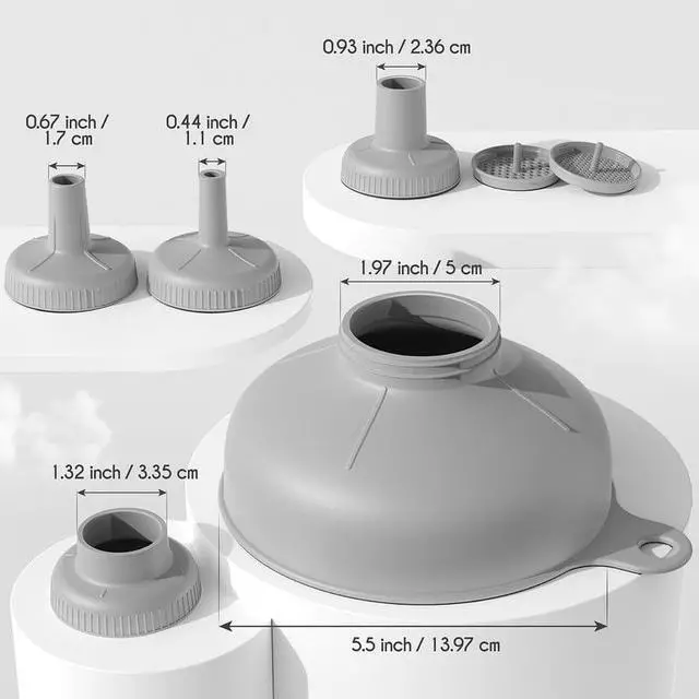 Alt view image 7 of 7 - Pisol Wide Mouth Versatile Funnel for Kitchen Use for Filling Bottles | Food Grade Plastic, BPA Free, 5 Sizes Mouth, 2 Strainers, Rotating Screw Design, Easy to Clean, Dishwasher Safe
