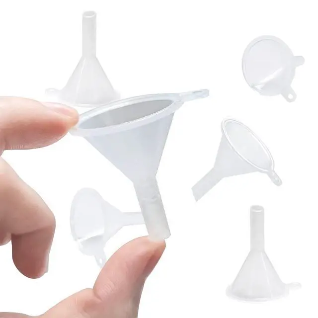 Alt view image 4 of 7 - 30 Pcs Small Funnel Mini Funnel Clear Plastic Funnels | Fit for Lab Bottles, Essential Oils, Perfumes, Spices, Sand Art, Powder Funnel