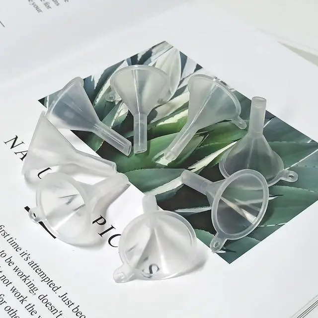 Alt view image 6 of 7 - 30 Pcs Small Funnel Mini Funnel Clear Plastic Funnels | Fit for Lab Bottles, Essential Oils, Perfumes, Spices, Sand Art, Powder Funnel