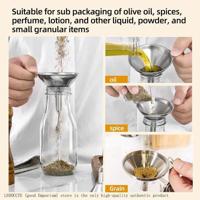Alt view image 2 of 6 - 3 Pcs Stainless Steel Kitchen Funnel Made of Food-Grade Stainless Steel That withstands high and Low temperatures Perfect for Storing Liquids and Kitchen Spices or Powders Send a Cleaning Brush