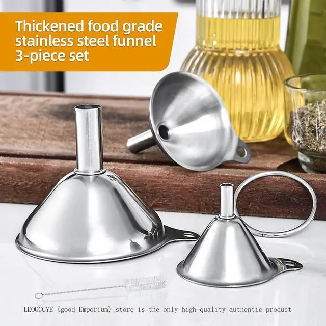 Alt view image 5 of 6 - 3 Pcs Stainless Steel Kitchen Funnel Made of Food-Grade Stainless Steel That withstands high and Low temperatures Perfect for Storing Liquids and Kitchen Spices or Powders Send a Cleaning Brush