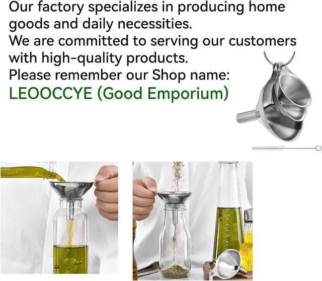 Alt view image 6 of 6 - 3 Pcs Stainless Steel Kitchen Funnel Made of Food-Grade Stainless Steel That withstands high and Low temperatures Perfect for Storing Liquids and Kitchen Spices or Powders Send a Cleaning Brush