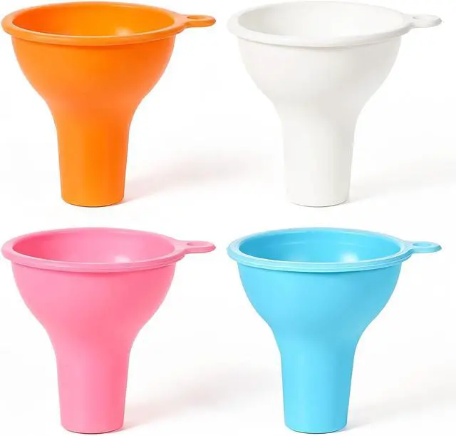 Main image of 4 Pack Silicone Funnel, 3 Inch Wide Mouth Funnel for Kitchen Use Filling Bottles Flexible Kitchen Funnels for Home Restaurant Squeeze Bottles Jars Cans Water Liquid Oil or Powder Transfer