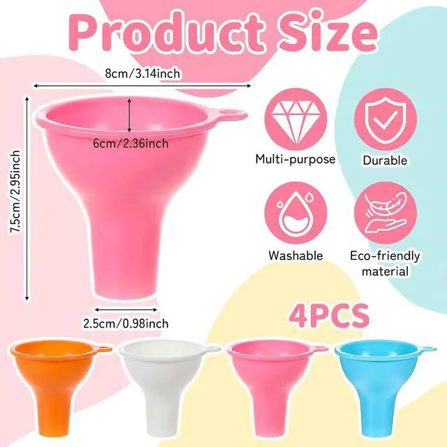 Alt view image 2 of 7 - 4 Pack Silicone Funnel, 3 Inch Wide Mouth Funnel for Kitchen Use Filling Bottles Flexible Kitchen Funnels for Home Restaurant Squeeze Bottles Jars Cans Water Liquid Oil or Powder Transfer