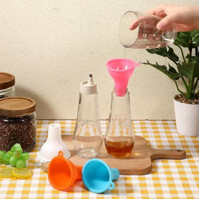 Alt view image 5 of 7 - 4 Pack Silicone Funnel, 3 Inch Wide Mouth Funnel for Kitchen Use Filling Bottles Flexible Kitchen Funnels for Home Restaurant Squeeze Bottles Jars Cans Water Liquid Oil or Powder Transfer