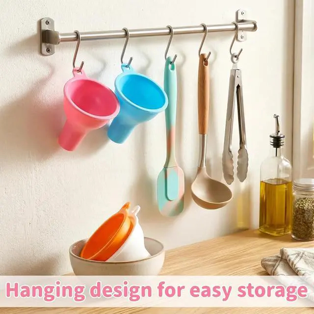 Alt view image 7 of 7 - 4 Pack Silicone Funnel, 3 Inch Wide Mouth Funnel for Kitchen Use Filling Bottles Flexible Kitchen Funnels for Home Restaurant Squeeze Bottles Jars Cans Water Liquid Oil or Powder Transfer
