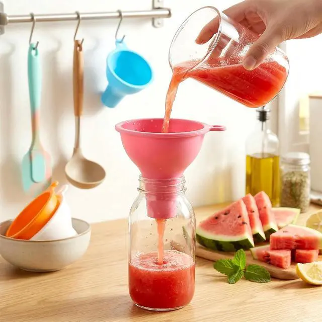 Alt view image 6 of 7 - 4 Pack Silicone Funnel, 3 Inch Wide Mouth Funnel for Kitchen Use Filling Bottles Flexible Kitchen Funnels for Home Restaurant Squeeze Bottles Jars Cans Water Liquid Oil or Powder Transfer