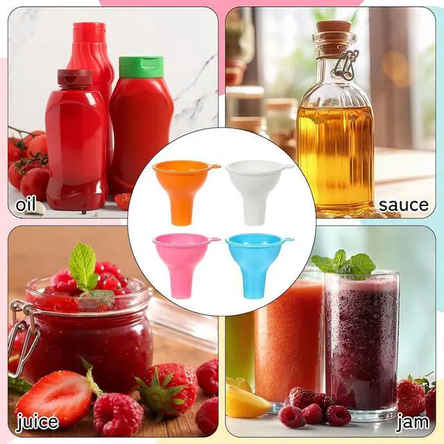 Alt view image 4 of 7 - 4 Pack Silicone Funnel, 3 Inch Wide Mouth Funnel for Kitchen Use Filling Bottles Flexible Kitchen Funnels for Home Restaurant Squeeze Bottles Jars Cans Water Liquid Oil or Powder Transfer