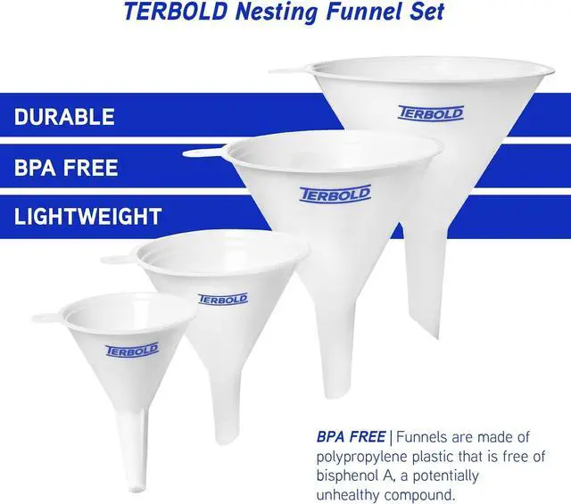 Alt view image 3 of 7 - 4pc Funnel Nesting Set in BPA Free Plastic for Kitchen Cooking, Car Oil, Home, or Lab Use (White) | BPA Free Plastic for Kitchen Cooking, Car Oil, Home, or Lab Use