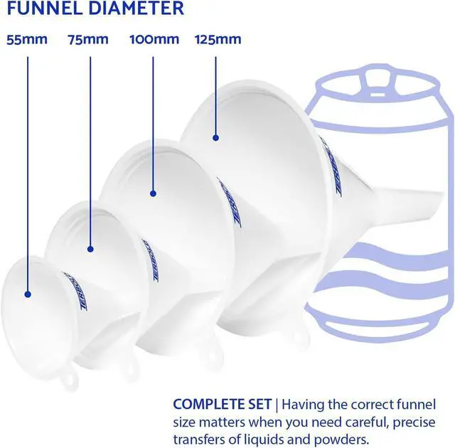 Alt view image 4 of 7 - 4pc Funnel Nesting Set in BPA Free Plastic for Kitchen Cooking, Car Oil, Home, or Lab Use (White) | BPA Free Plastic for Kitchen Cooking, Car Oil, Home, or Lab Use