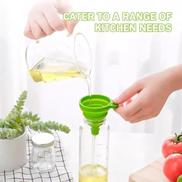 Alt view image 2 of 6 - Medsuo 2pcs Portable Collapsible Funnels Silicone Kitchen Gadgets Accessories Foldable Hopper Funnel for Oil Water Powders Liquid Filling Bottles or Containers (Blue and Green)
