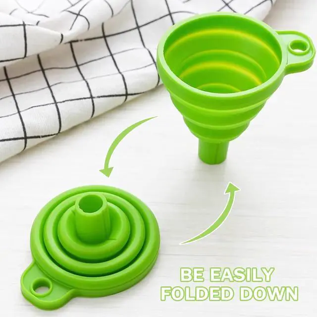 Alt view image 3 of 6 - Medsuo 2pcs Portable Collapsible Funnels Silicone Kitchen Gadgets Accessories Foldable Hopper Funnel for Oil Water Powders Liquid Filling Bottles or Containers (Blue and Green)
