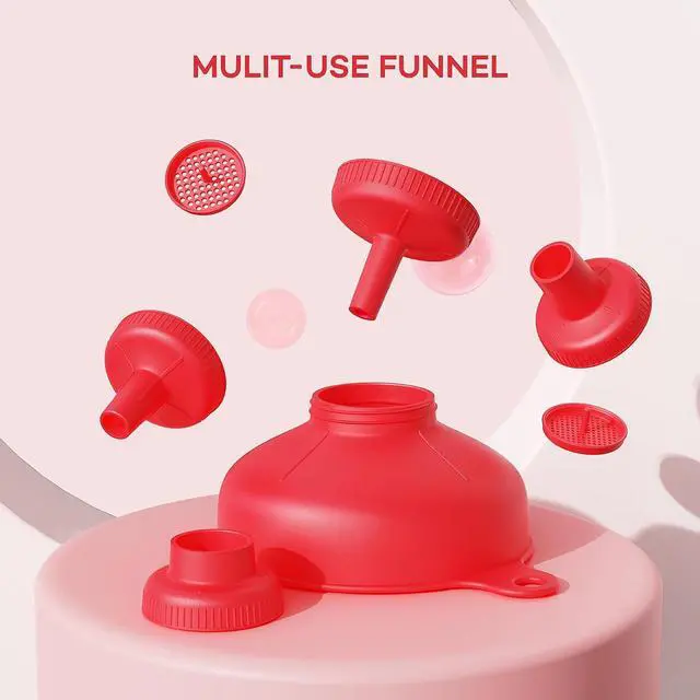 Alt view image 2 of 7 - Pisol Wide Mouth Funnel for Kitchen Use for Filling Bottles with Bags | Food Grade Plastic, BPA Free, 5 Sizes Mouth, 2 Strainers, Rotating Screw Design, Easy to Clean, Dishwasher Safe