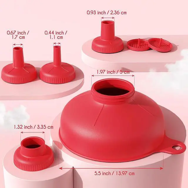 Alt view image 3 of 7 - Pisol Wide Mouth Funnel for Kitchen Use for Filling Bottles with Bags | Food Grade Plastic, BPA Free, 5 Sizes Mouth, 2 Strainers, Rotating Screw Design, Easy to Clean, Dishwasher Safe
