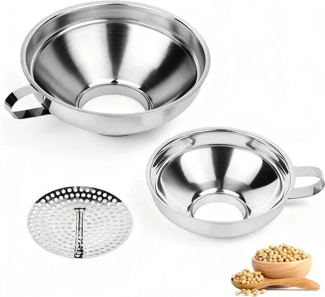 Main image of Canning Funnel with Strainer for Filling Mason Jars | Food Grade Stainless Steel wide mouth funnel, Canning Supplies for Kitchen Use, 3 Pack (Small and Large)