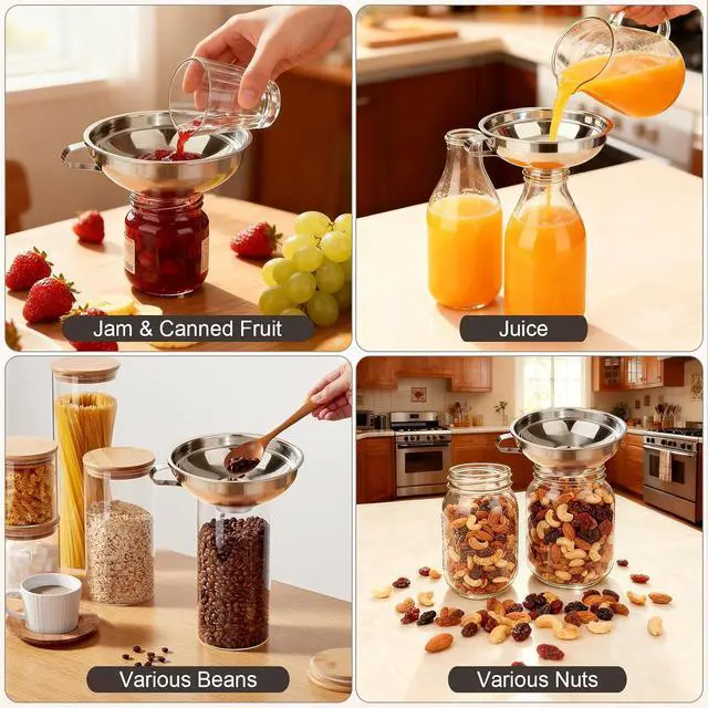 Alt view image 2 of 7 - Canning Funnel with Strainer for Filling Mason Jars | Food Grade Stainless Steel wide mouth funnel, Canning Supplies for Kitchen Use, 3 Pack (Small and Large)