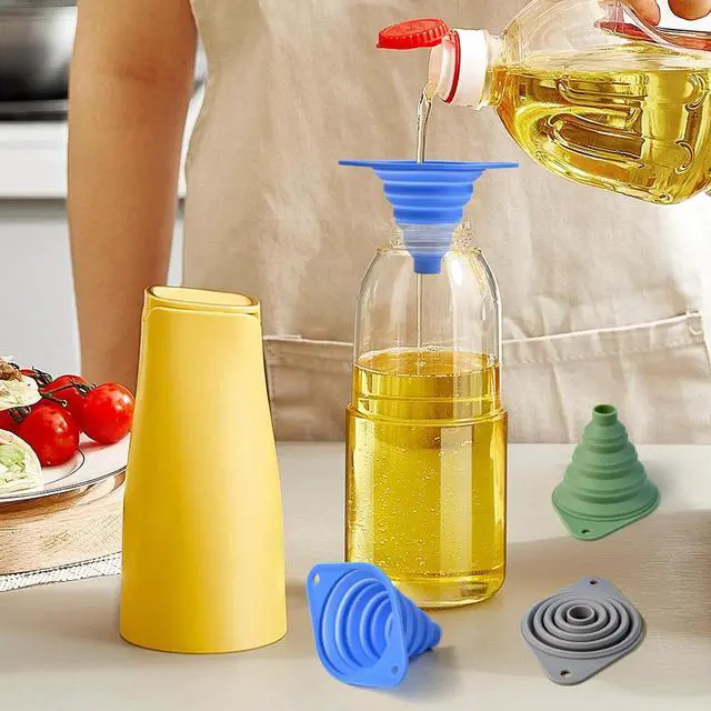Alt view image 4 of 7 - Kitchen Funnel Set 3 Pack,Funnels for Kitchen Use Filling Bottles,Silicone Funnel Collapsible,Small Funnels for Filling Small Bottles