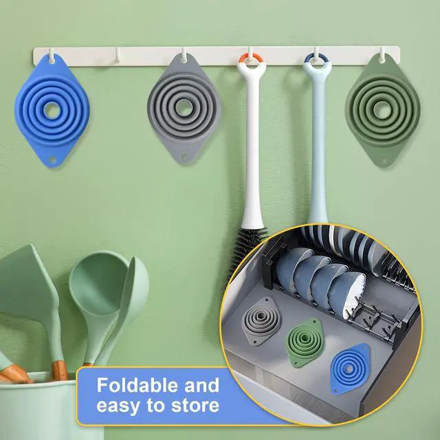 Alt view image 6 of 7 - Kitchen Funnel Set 3 Pack,Funnels for Kitchen Use Filling Bottles,Silicone Funnel Collapsible,Small Funnels for Filling Small Bottles
